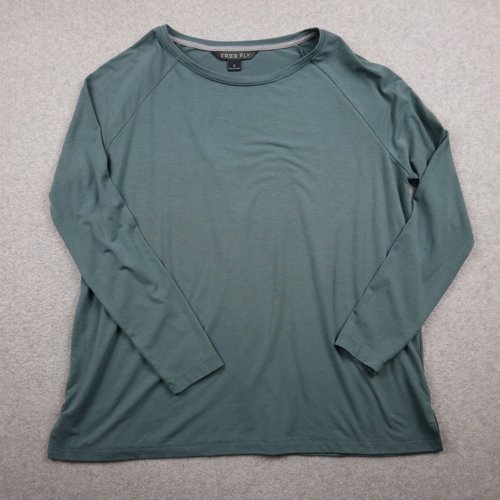 Free Fly Bamboo Top Womens Small Long Sleeve Raglan Shirt Teal Green Stretch